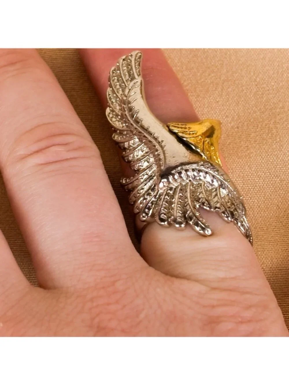 VTG Two Tone Open Wing Eagle Ring Size 7 Adjustable Unisex Sculptural C20